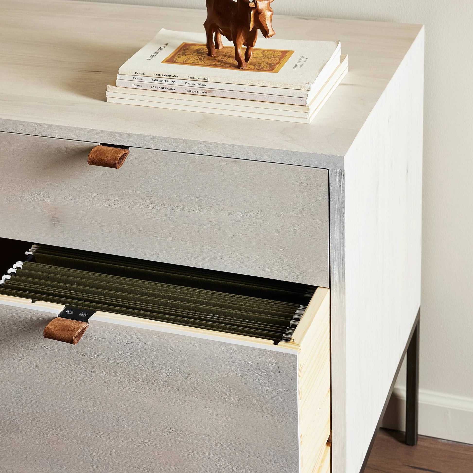 Trey Modular Wide Filing Cabinet by Four Hands. Made from solid poplar, top grain leather, iron in a modern style.