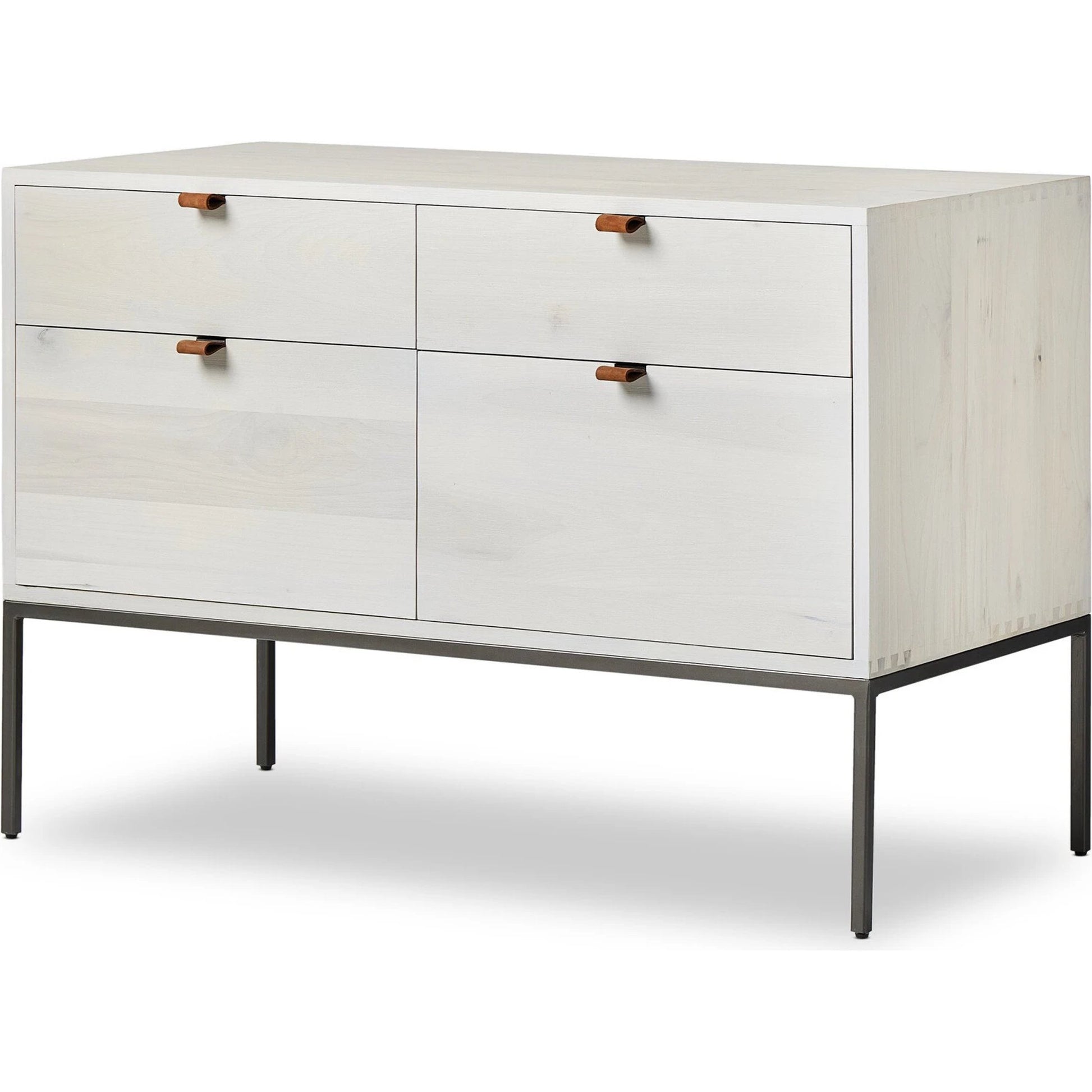 Trey Modular Wide Filing Cabinet by Four Hands. Made from solid poplar, top grain leather, iron in a modern style.