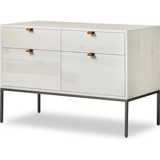 Trey Modular Wide Filing Cabinet by Four Hands. Made from solid poplar, top grain leather, iron in a modern style.
