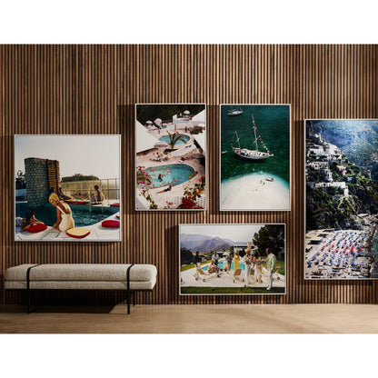 Palm Springs Party by Slim Aarons by Four Hands. Made from white maple, gloss white chromaluxe in a coastal style.