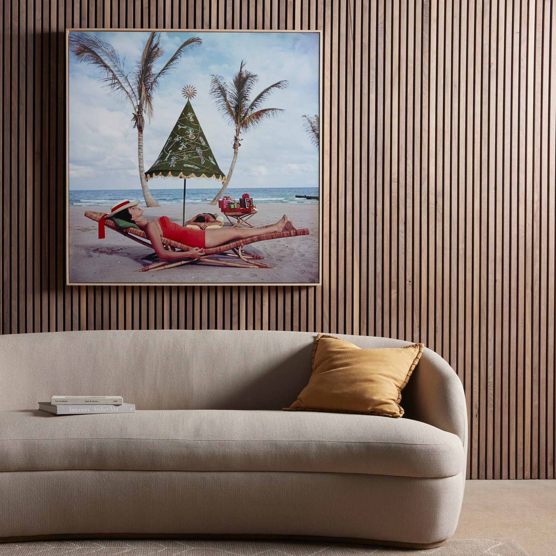 Palm Beach Idyll by Slim Aarons by Four Hands. Made from gloss white chromaluxe in a coastal style.