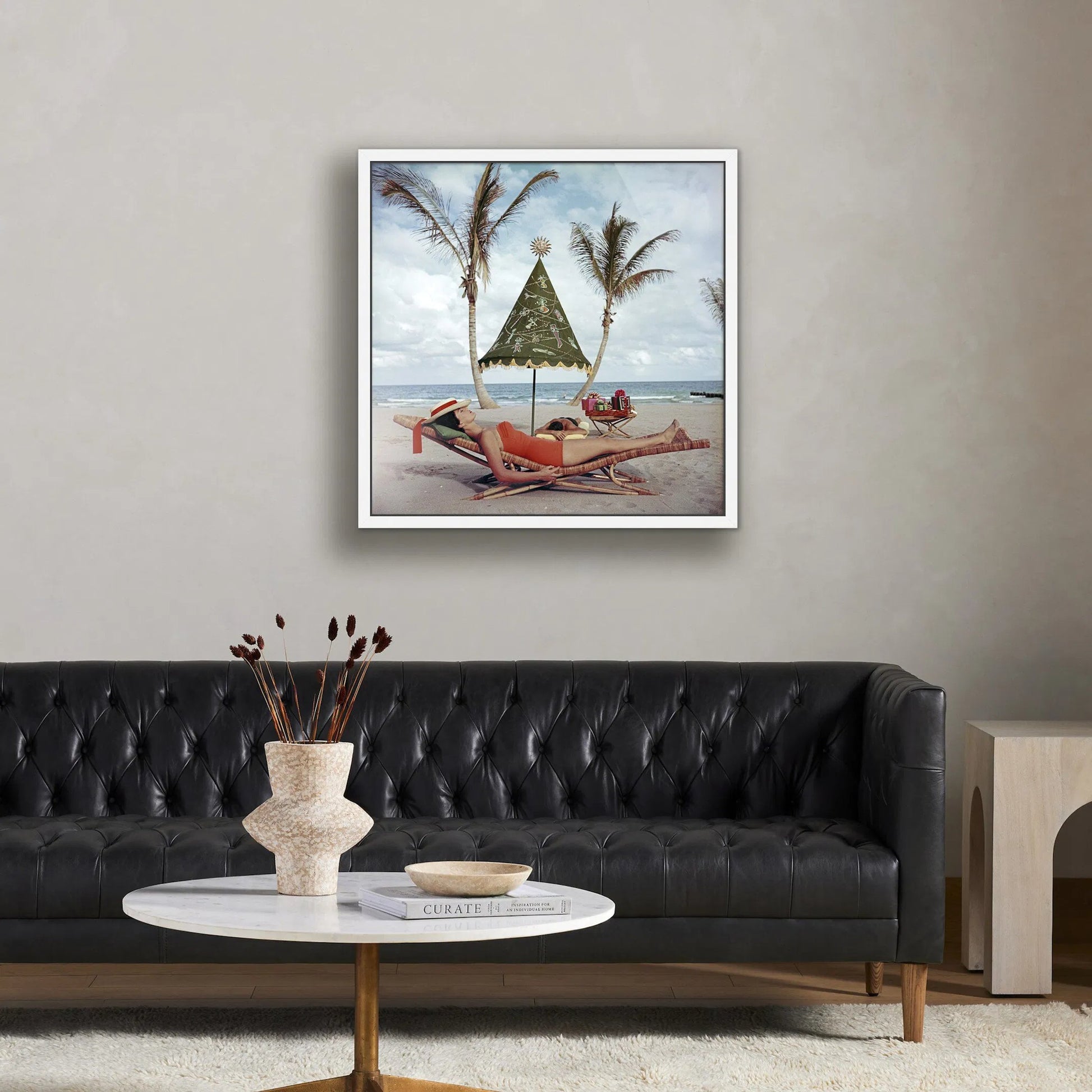 Palm Beach Idyll by Slim Aarons by Four Hands. Made from gloss white chromaluxe in a coastal style.