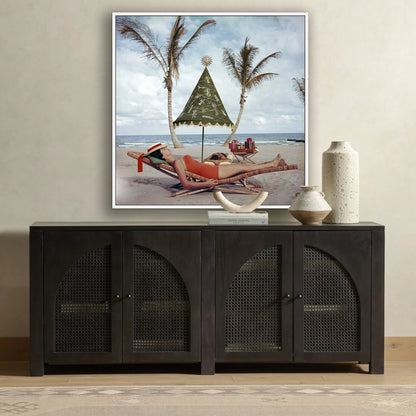Palm Beach Idyll by Slim Aarons by Four Hands. Made from gloss white chromaluxe in a coastal style.