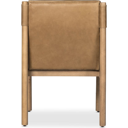 Kiano Dining Leather Armchair by Four Hands in palermo drift, washed natural parawood. Made from top grain leather, solid parawood, 100% polyester in a modern style.