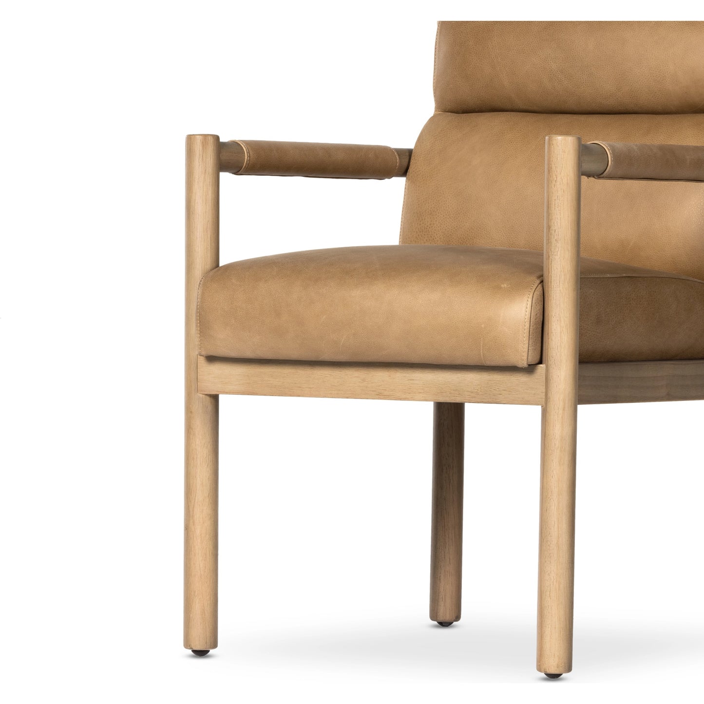 010 SI-1977446 | Additional Silo | Kiano Dining Leather Armchair by Four Hands in palermo drift, washed natural parawood. Made from top grain leather, solid parawood, 100% polyester in a modern style.