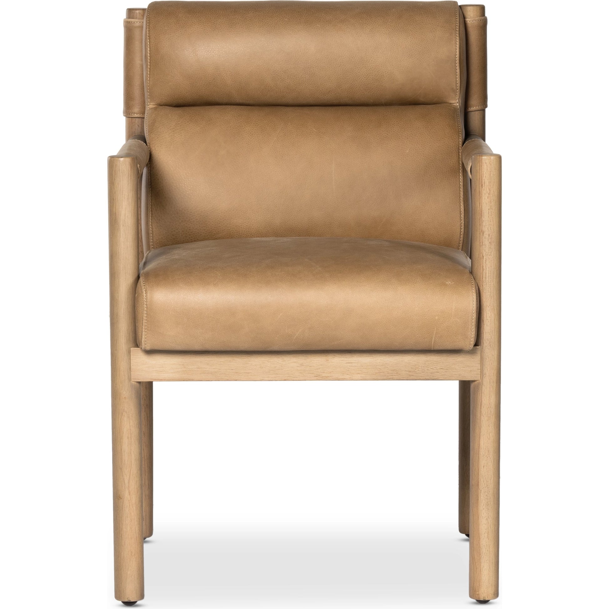 Kiano Dining Leather Armchair by Four Hands in palermo drift, washed natural parawood. Made from top grain leather, solid parawood, 100% polyester in a modern style.