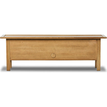 Millbrook Media Console by Four Hands in natural light oak. Made from solid oak, oak veneer in a transitional style.