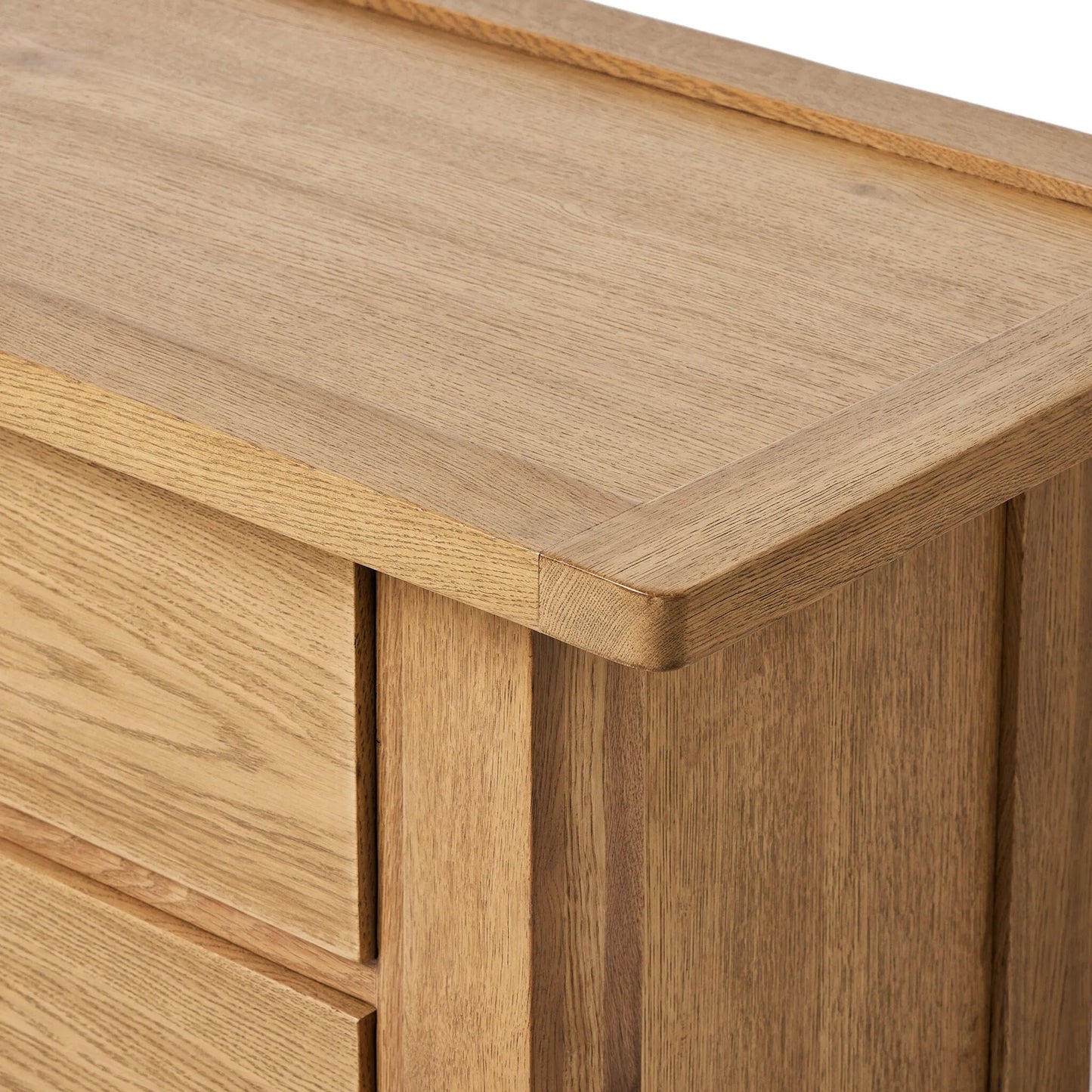 011 SI-2257085 | Closeup | Millbrook Media Console by Four Hands in natural light oak. Made from solid oak, oak veneer in a transitional style.