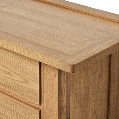 Millbrook Media Console by Four Hands in natural light oak. Made from solid oak, oak veneer in a transitional style.