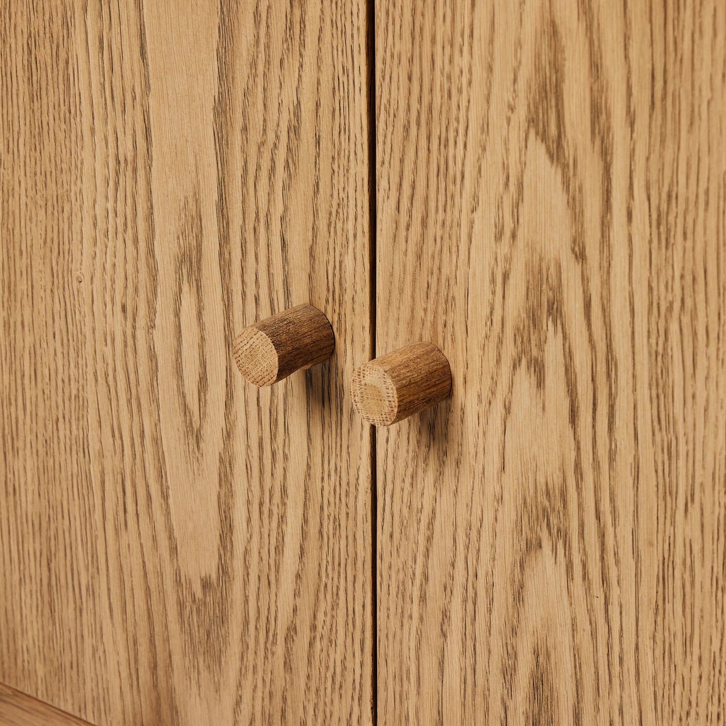 014 SI-2257085 | Closeup | Millbrook Media Console by Four Hands in natural light oak. Made from solid oak, oak veneer in a transitional style.