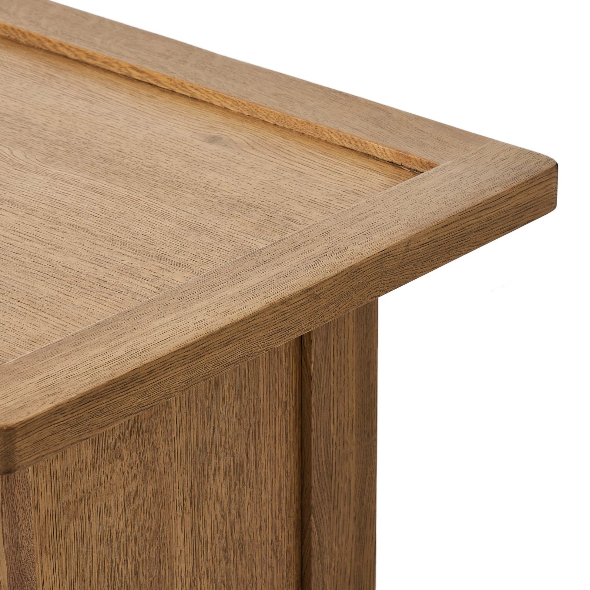 Millbrook Media Console by Four Hands in natural light oak. Made from solid oak, oak veneer in a transitional style.