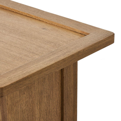 Millbrook Media Console by Four Hands in natural light oak. Made from solid oak, oak veneer in a transitional style.