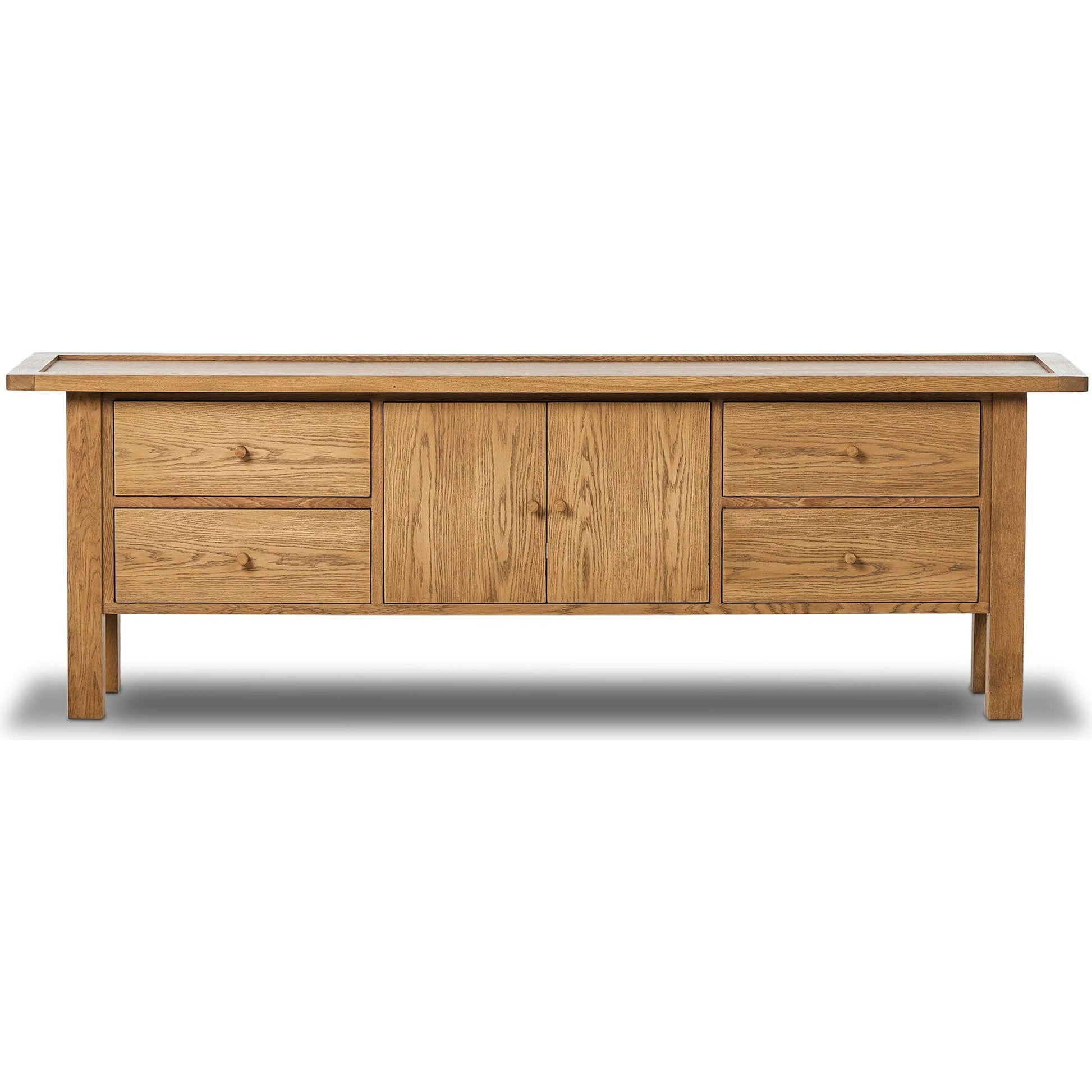 Millbrook Media Console by Four Hands in natural light oak. Made from solid oak, oak veneer in a transitional style.