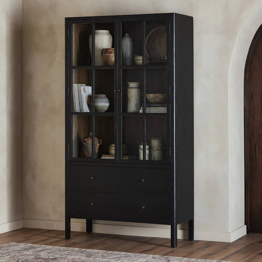 Bolsa Cabinet by Four Hands in brushed ebony. Made from oak veneer in a modern style.