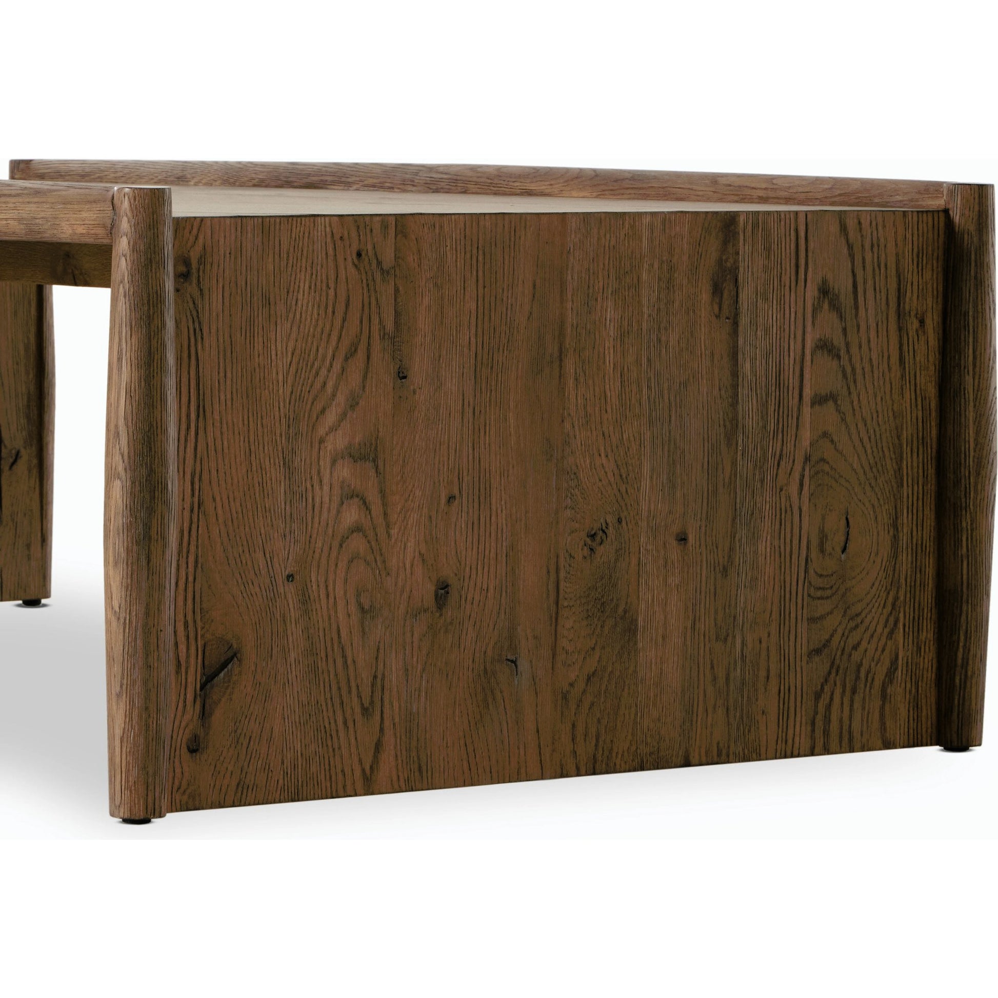 Glenview Coffee Table by Four Hands in weathered oak. Made from solid oak, thick oak veneer, engineered hardwood in a modern style.