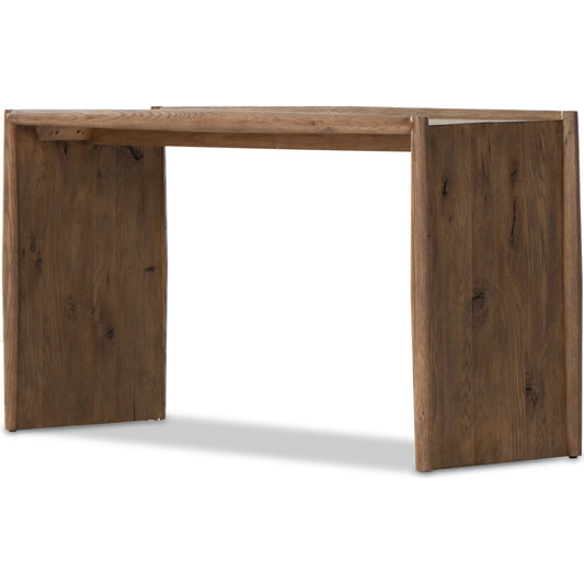Glenview Console Table by Four Hands in weathered oak. Made from solid oak, thick oak veneer, engineered hardwood in a modern style.