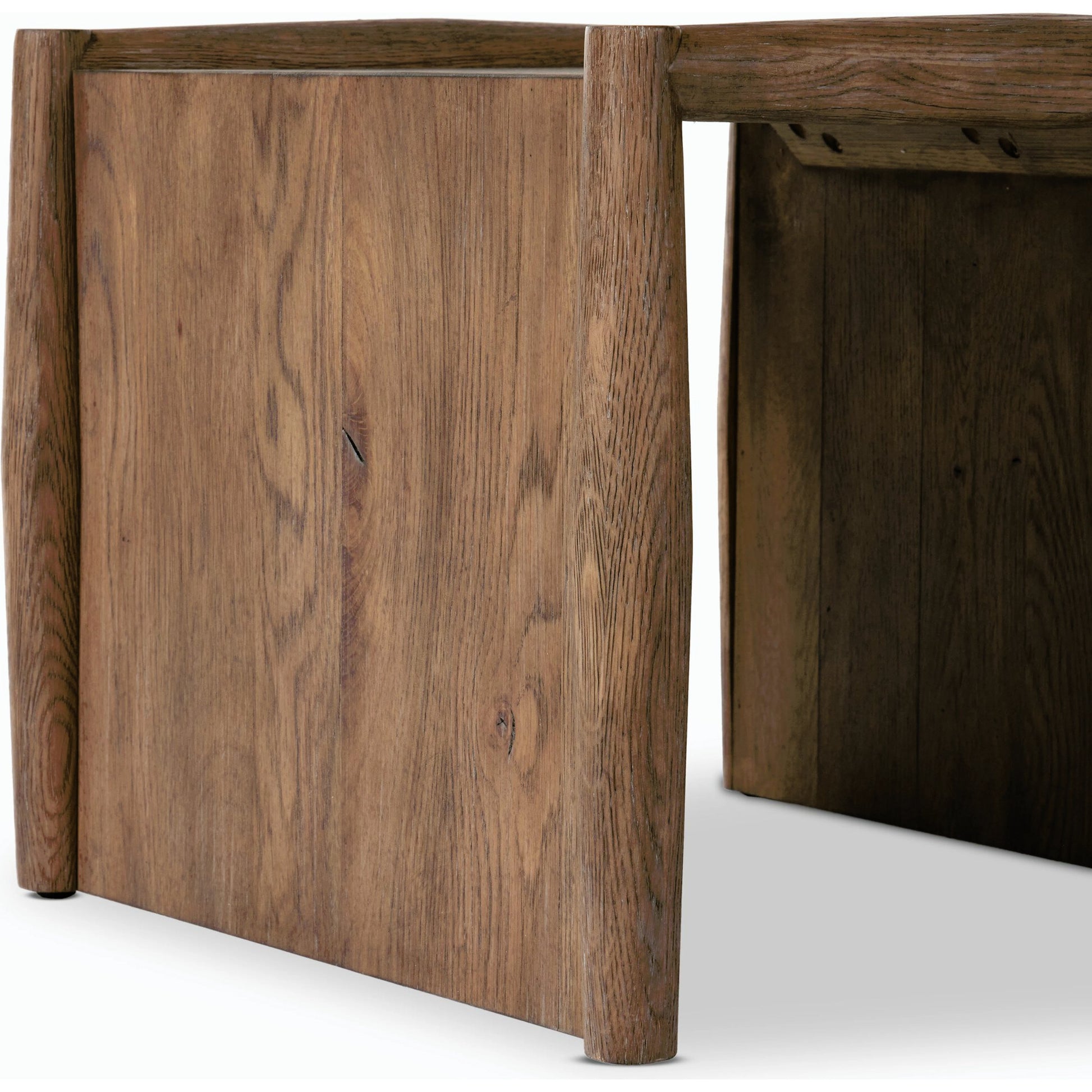 Glenview End Table by Four Hands in weathered oak. Made from solid oak, thick oak veneer, engineered hardwood in a modern style.