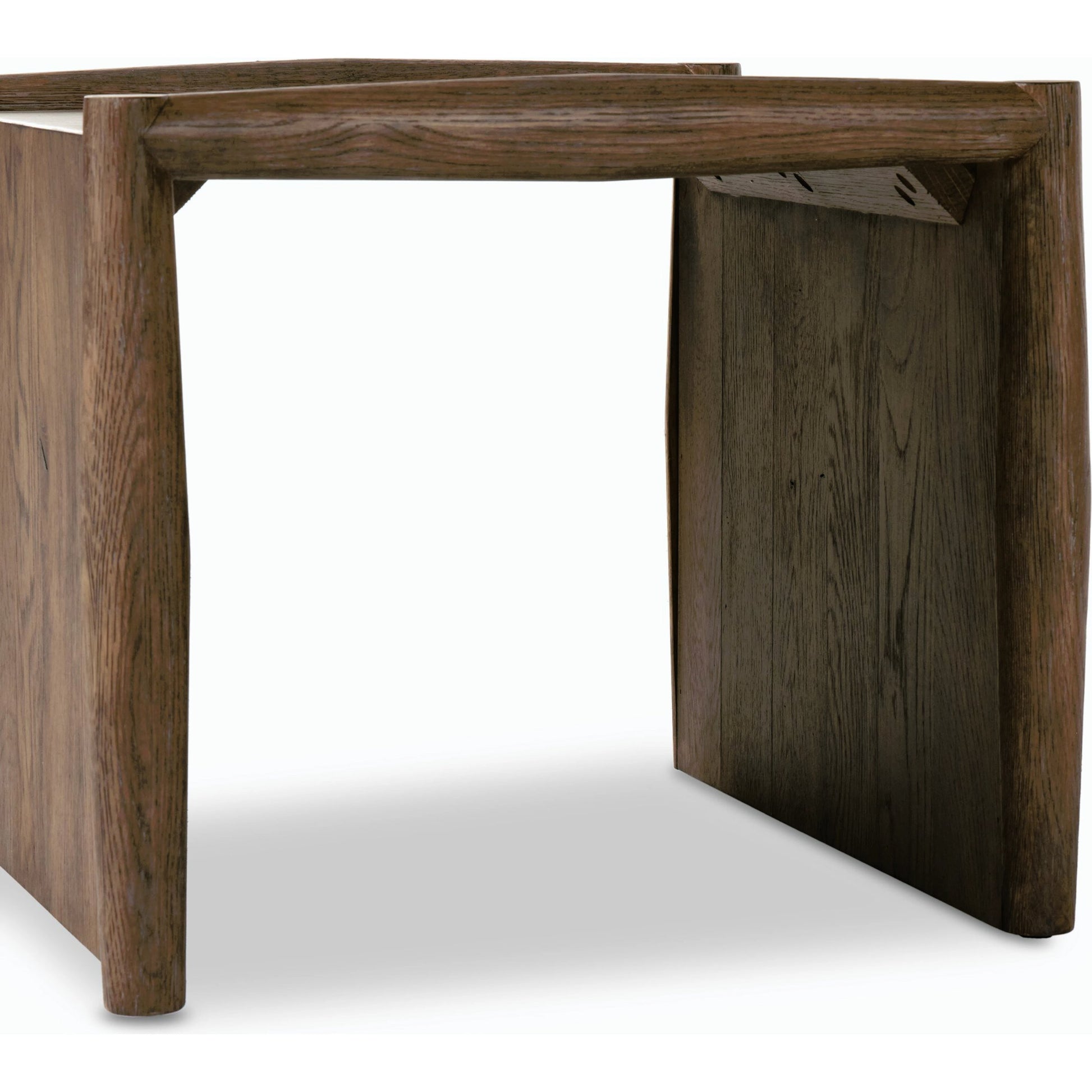 Glenview End Table by Four Hands in weathered oak. Made from solid oak, thick oak veneer, engineered hardwood in a modern style.