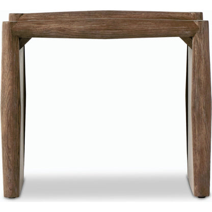 Glenview End Table by Four Hands in weathered oak. Made from solid oak, thick oak veneer, engineered hardwood in a modern style.