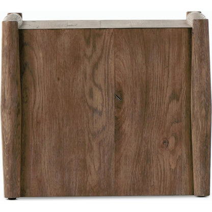 Glenview End Table by Four Hands in weathered oak. Made from solid oak, thick oak veneer, engineered hardwood in a modern style.