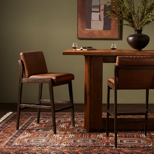 Alice Bar Stool by Four Hands in sonoma chestnut, vintage sienna. Made from top grain leather, solid beech in a modern style.