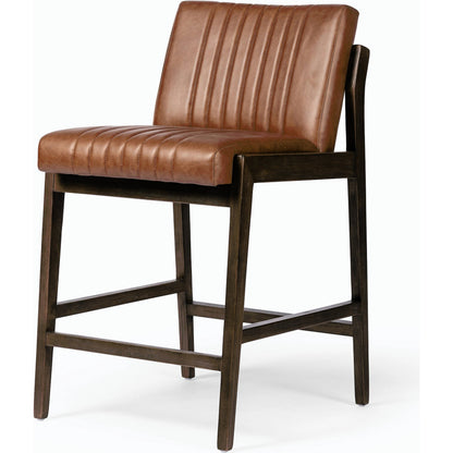 Alice Counter Stool by Four Hands in chestnut. Made from top grain leather, solid beech, 100% polyester in a modern style.