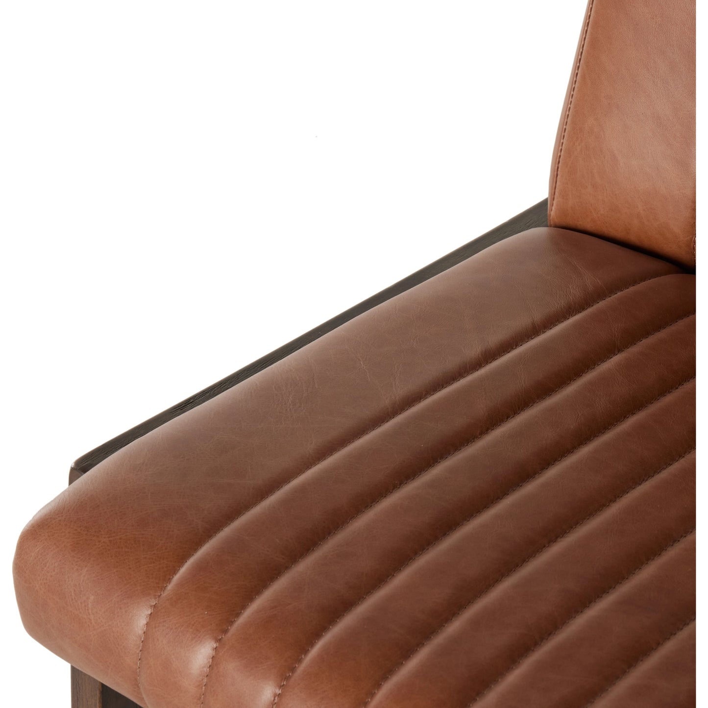 010 SI-2000917 | Closeup | Alice Counter Stool by Four Hands in chestnut. Made from top grain leather, solid beech, 100% polyester in a modern style.