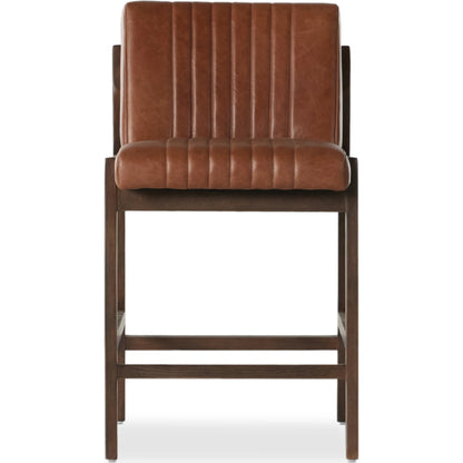 Alice Counter Stool by Four Hands in chestnut. Made from top grain leather, solid beech, 100% polyester in a modern style.