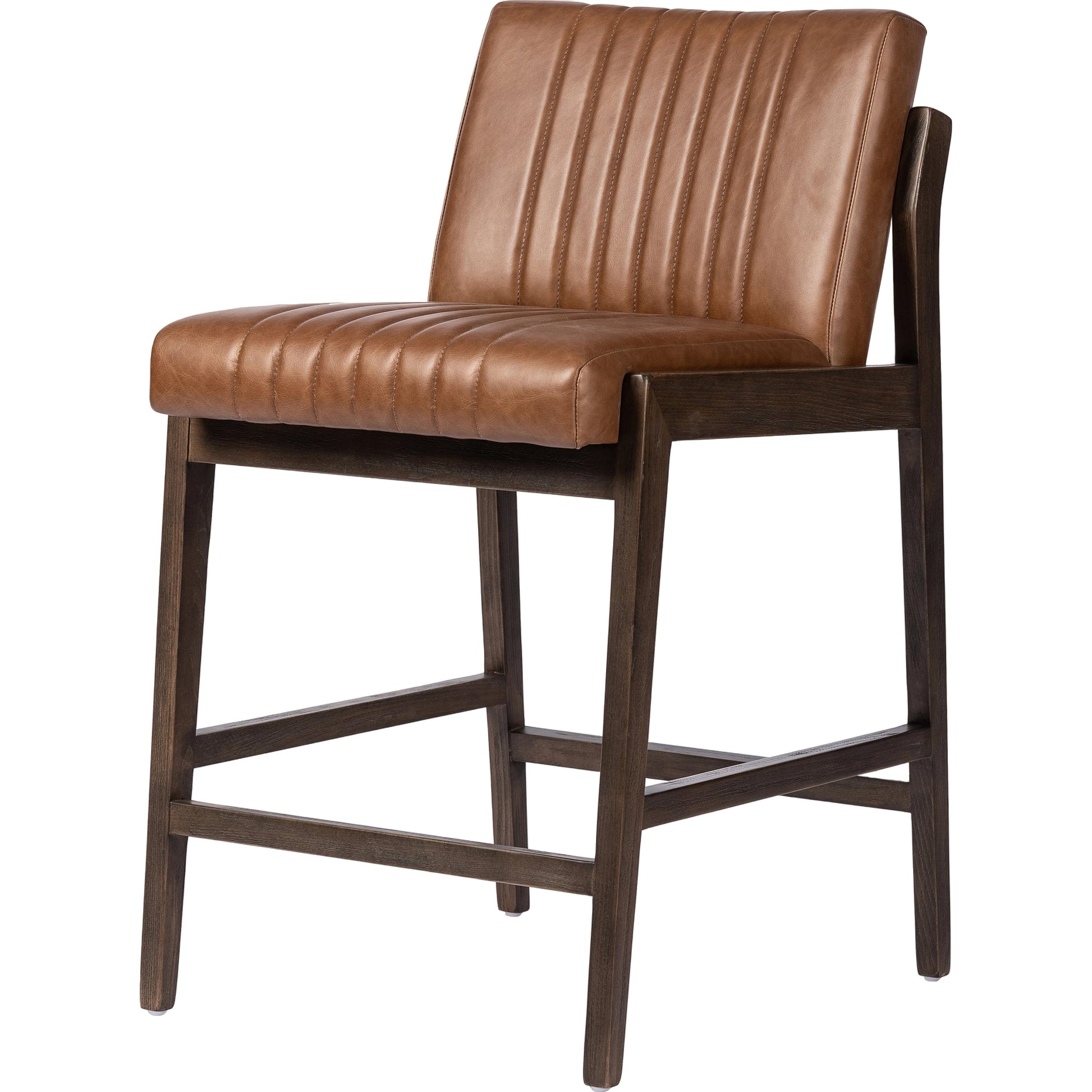 Alice Counter Stool by Four Hands in chestnut. Made from top grain leather, solid beech, 100% polyester in a modern style.