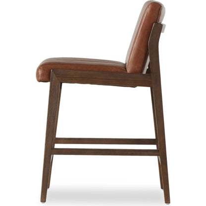 Alice Counter Stool by Four Hands in chestnut. Made from top grain leather, solid beech, 100% polyester in a modern style.
