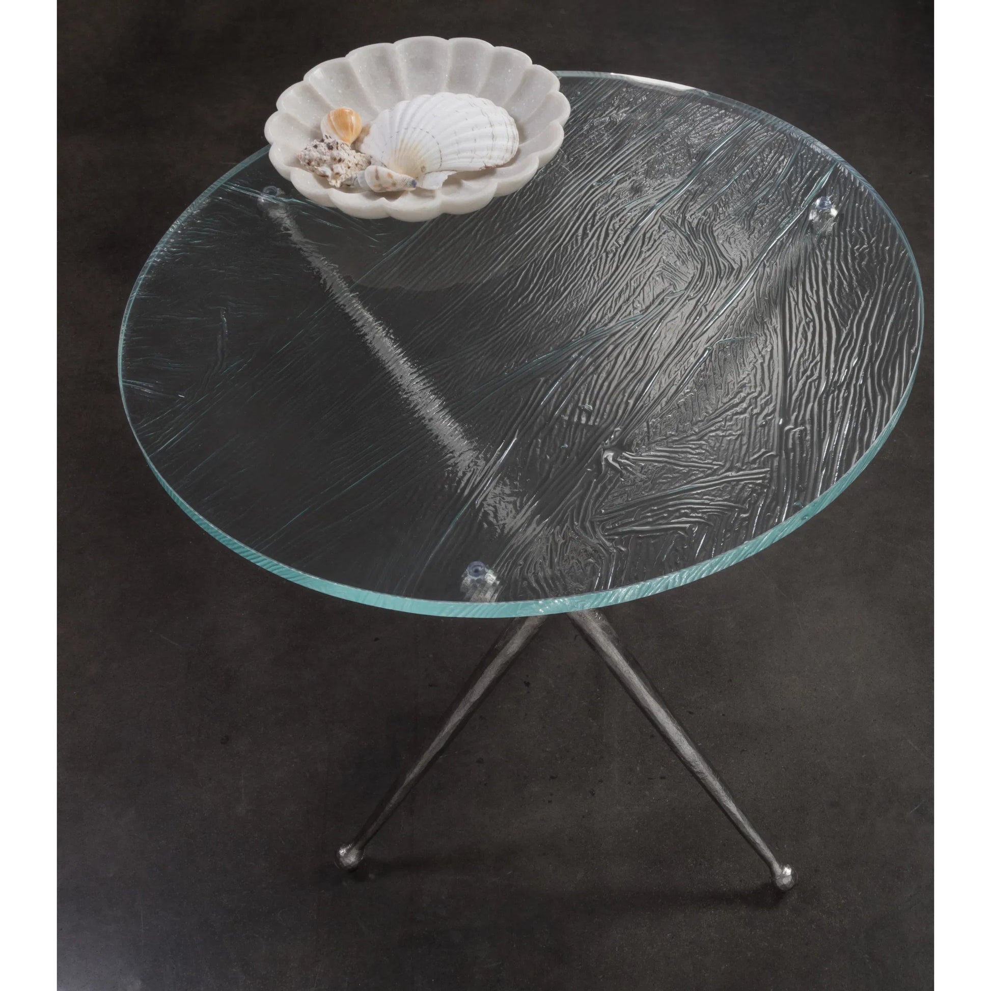 Marcus Silver Round End Table by Artistica Home in silver leaf. Made from unique in a unique style.