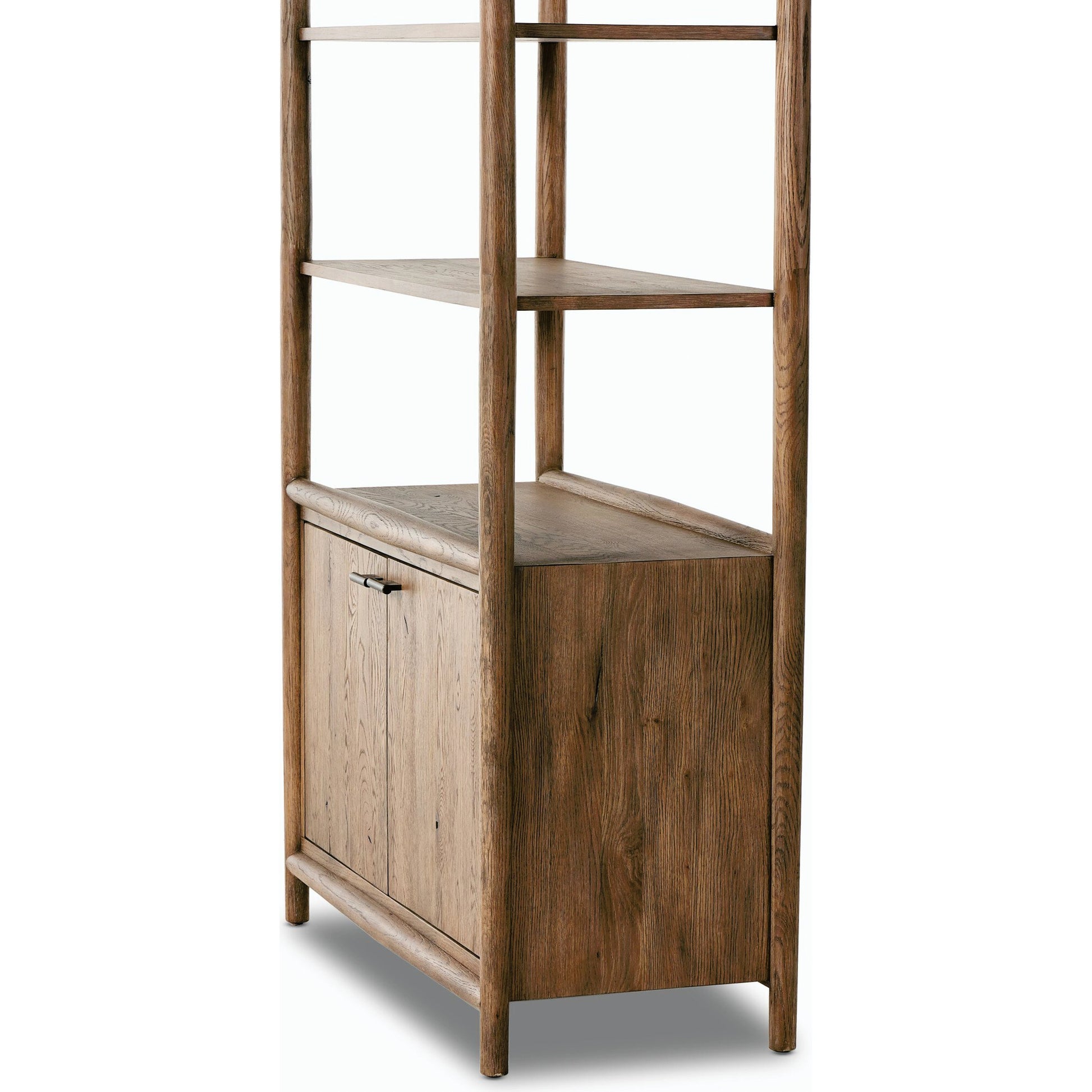 Glenview Bookcase by Four Hands in weathered oak. Made from solid oak, thick oak veneer in a modern style.