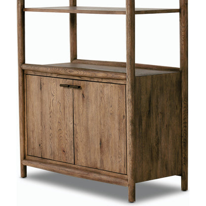Glenview Bookcase by Four Hands in weathered oak. Made from solid oak, thick oak veneer in a modern style.