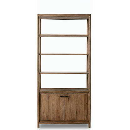 Glenview Bookcase by Four Hands in weathered oak. Made from solid oak, thick oak veneer in a modern style.