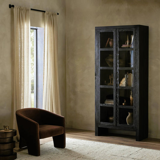 Warby Cabinet by Four Hands in worn black veneer and worn black veneer. Made from thick oak veneer, solid oak in a modern style.