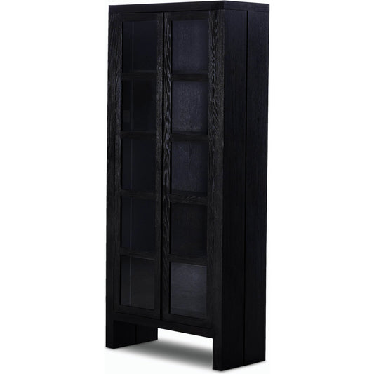 Warby Cabinet by Four Hands in worn black veneer and worn black veneer. Made from thick oak veneer, solid oak in a modern style.
