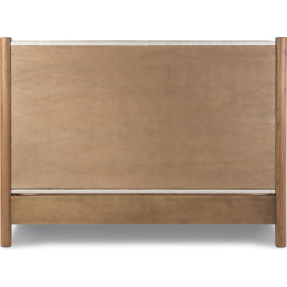 Roark Bed by Four Hands in essence natural and amber oak. Made from 49% viscose (rayon), 22% flax, linen, 18% polyester, 11% cotton, solid oak in a modern style.