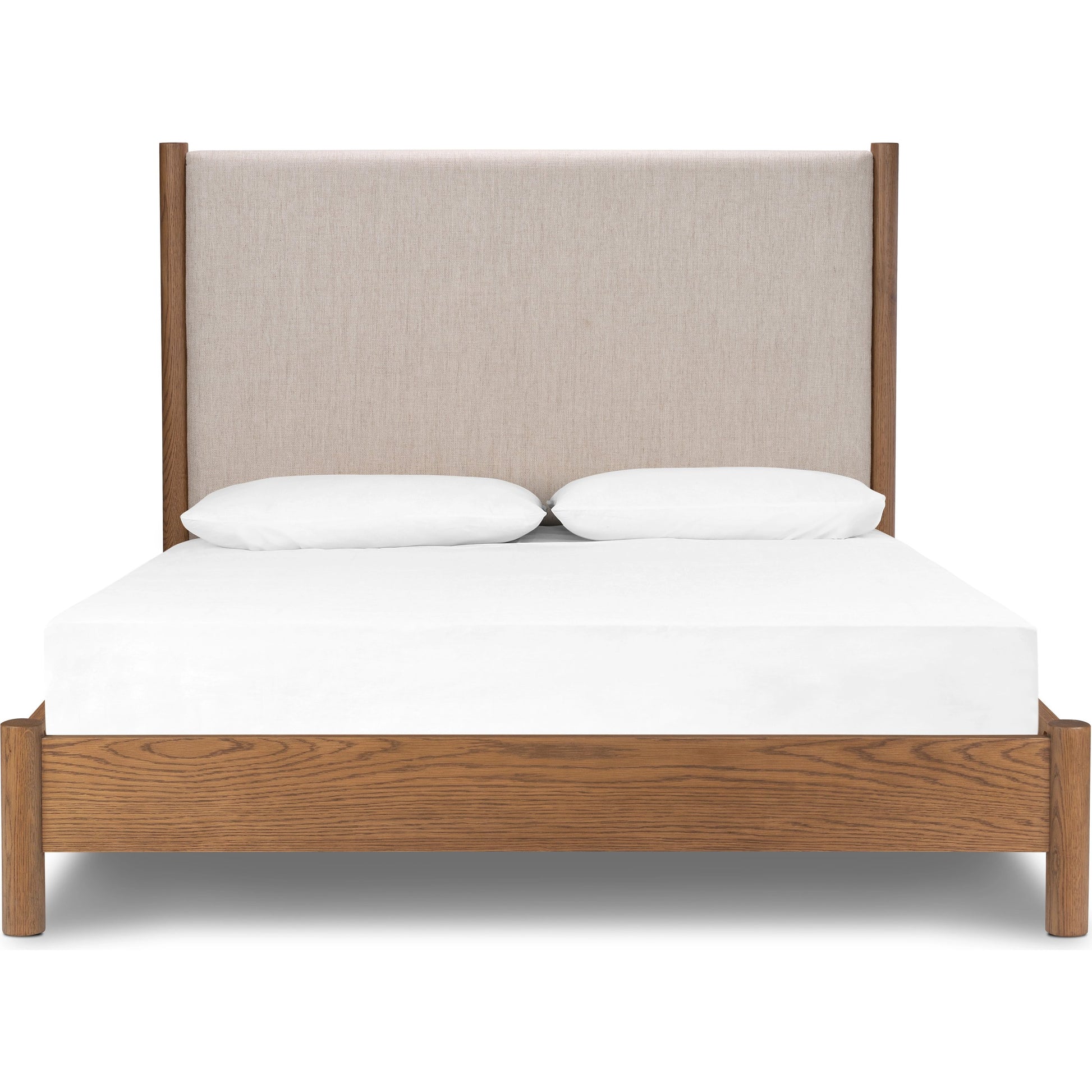 Roark Bed by Four Hands in essence natural and amber oak. Made from 49% viscose (rayon), 22% flax, linen, 18% polyester, 11% cotton, solid oak in a modern style.
