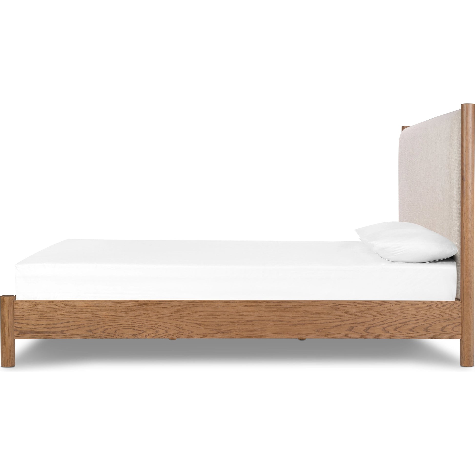 Roark Bed by Four Hands in essence natural and amber oak. Made from 49% viscose (rayon), 22% flax, linen, 18% polyester, 11% cotton, solid oak in a modern style.