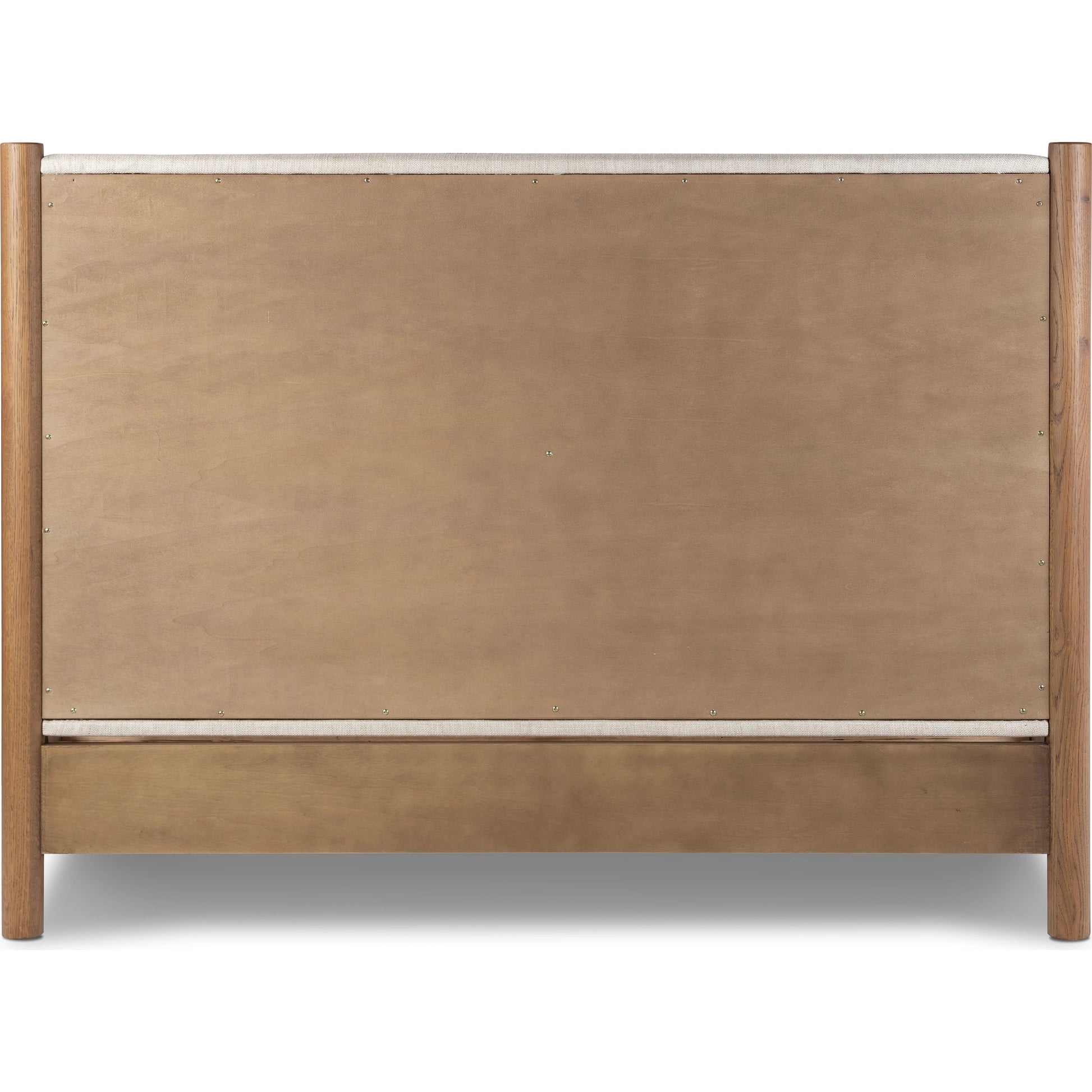 Roark Bed by Four Hands in essence natural and amber oak. Made from 49% viscose (rayon), 22% flax, linen, 18% polyester, 11% cotton, solid oak in a modern style.