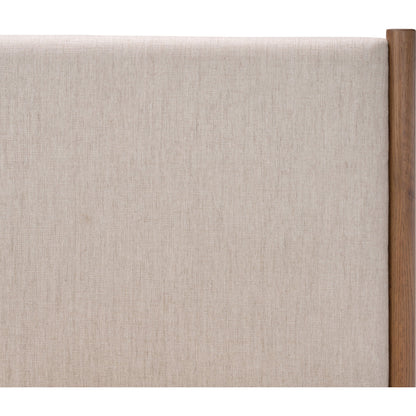 Roark Bed by Four Hands in essence natural and amber oak. Made from 49% viscose (rayon), 22% flax, linen, 18% polyester, 11% cotton, solid oak in a modern style.