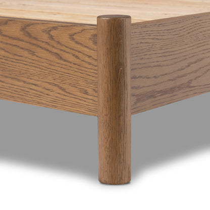 Roark Bed by Four Hands in essence natural and amber oak. Made from 49% viscose (rayon), 22% flax, linen, 18% polyester, 11% cotton, solid oak in a modern style.