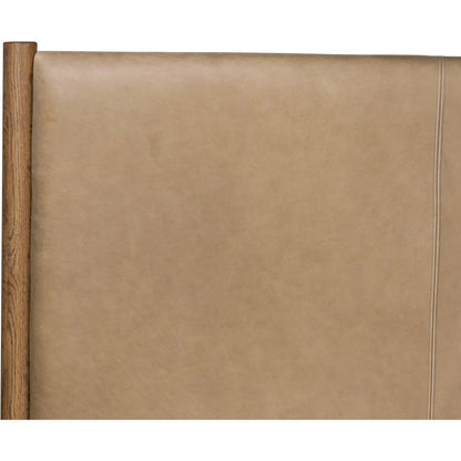 Roark Bed by Four Hands in palermo drift, amber oak, amber oak veneer. Made from top grain leather, solid oak, oak veneer in a traditional style.