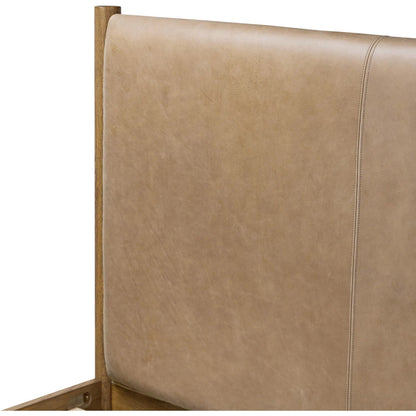 Roark Bed by Four Hands in palermo drift, amber oak, amber oak veneer. Made from top grain leather, solid oak, oak veneer in a traditional style.