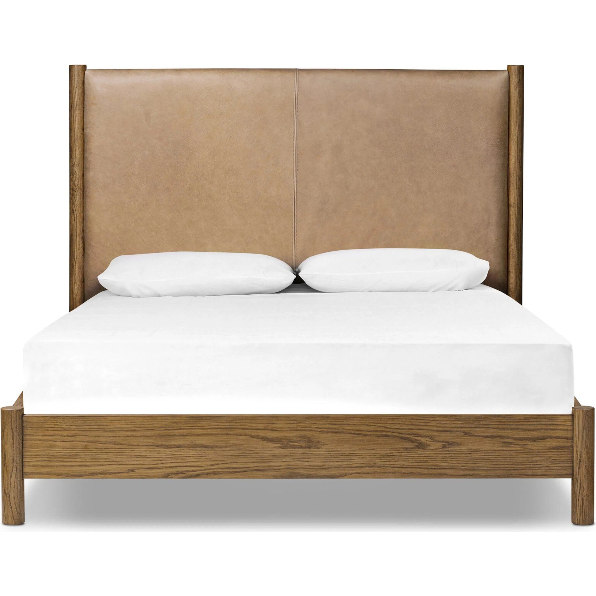 Roark Bed by Four Hands in palermo drift, amber oak, amber oak veneer. Made from top grain leather, solid oak, oak veneer in a traditional style.