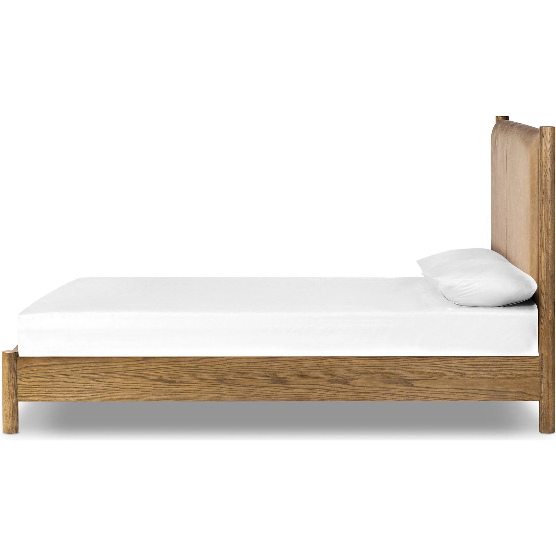 Roark Bed by Four Hands in palermo drift, amber oak, amber oak veneer. Made from top grain leather, solid oak, oak veneer in a traditional style.