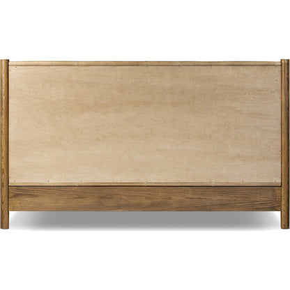 Roark Bed by Four Hands in palermo drift, amber oak, amber oak veneer. Made from top grain leather, solid oak, oak veneer in a traditional style.