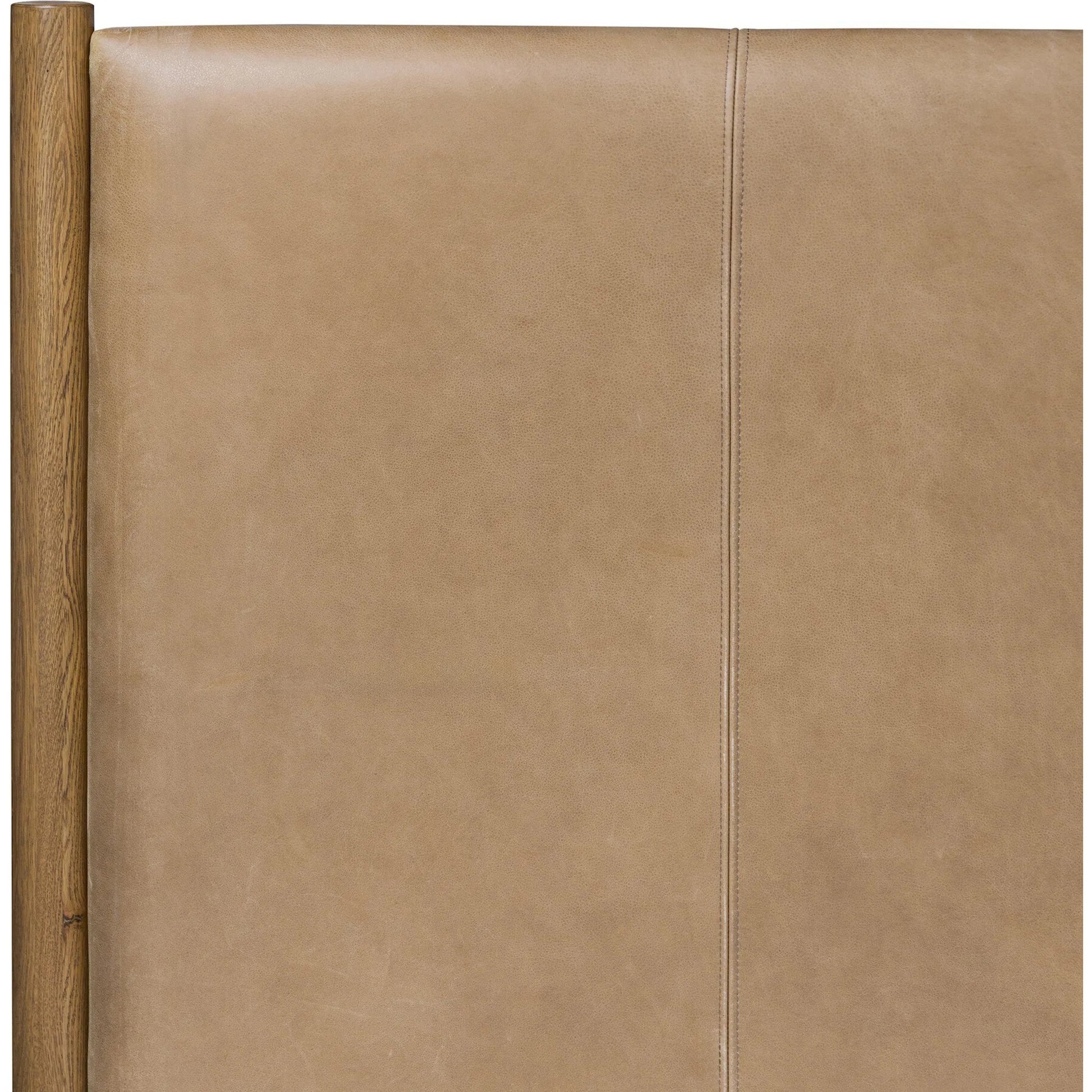 Roark Bed by Four Hands in palermo drift, amber oak, amber oak veneer. Made from top grain leather, solid oak, oak veneer in a traditional style.