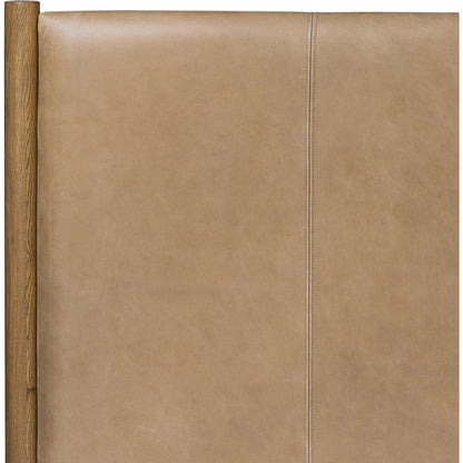 Roark Bed by Four Hands in palermo drift, amber oak, amber oak veneer. Made from top grain leather, solid oak, oak veneer in a traditional style.