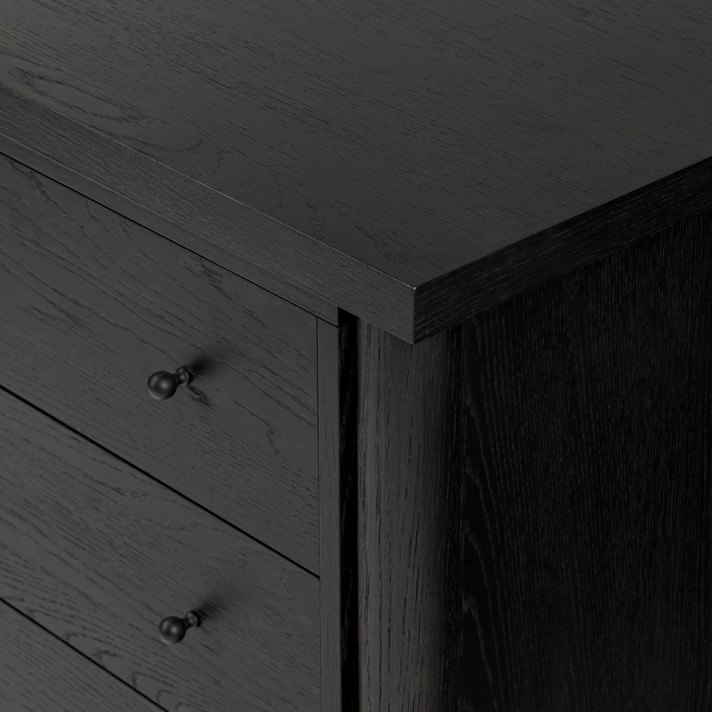 007 SI-2519278 | Closeup | Roark 6 Drawer Dresser by Four Hands in ebony oak veneer. Made from oak veneer, solid oak in a traditional style.
